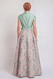 Navy A-Line V-Neck Floral Long Mother of the Bride Dress with Bow