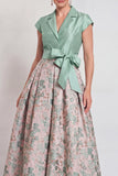 Navy A-Line V-Neck Floral Long Mother of the Bride Dress with Bow