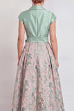 Navy A-Line V-Neck Floral Long Mother of the Bride Dress with Bow
