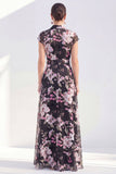 White A-Line Floral Lapel Long Mother of the Bride Dress with Belt