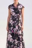 White A-Line Floral Lapel Long Mother of the Bride Dress with Belt