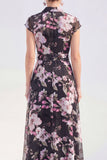 White A-Line Floral Lapel Long Mother of the Bride Dress with Belt