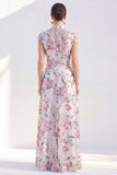 White A-Line Floral Lapel Long Mother of the Bride Dress with Belt