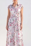 White A-Line Floral Lapel Long Mother of the Bride Dress with Belt