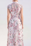 White A-Line Floral Lapel Long Mother of the Bride Dress with Belt