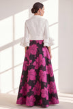 A-Line Fuchsia Flower Ruffled V-Neck Long Mother Of the Bride Dress