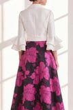 A-Line Fuchsia Flower Ruffled V-Neck Long Mother Of the Bride Dress