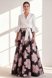 A-Line Fuchsia Flower Ruffled V-Neck Long Mother Of the Bride Dress