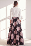 A-Line Fuchsia Flower Ruffled V-Neck Long Mother Of the Bride Dress