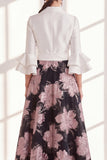 A-Line Fuchsia Flower Ruffled V-Neck Long Mother Of the Bride Dress