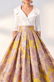 Navy Floral A-Line V-Neck Long Mother of the Bride Dress with 3/4 Sleeves