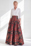 Fuchsia Flower A-Line Long Mother of the Bride Dress with 3/4 Sleeves