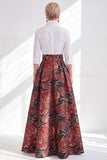 Fuchsia Flower A-Line Long Mother of the Bride Dress with 3/4 Sleeves
