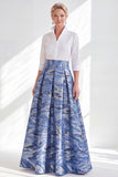Fuchsia Flower A-Line Long Mother of the Bride Dress with 3/4 Sleeves