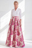 Fuchsia Flower A-Line Long Mother of the Bride Dress with 3/4 Sleeves