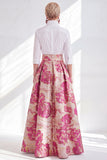 Fuchsia Flower A-Line Long Mother of the Bride Dress with 3/4 Sleeves