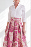 Fuchsia Flower A-Line Long Mother of the Bride Dress with 3/4 Sleeves