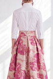 Fuchsia Flower A-Line Long Mother of the Bride Dress with 3/4 Sleeves