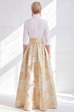 Fuchsia Flower A-Line Long Mother of the Bride Dress with 3/4 Sleeves