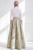 Fuchsia Flower A-Line Long Mother of the Bride Dress with 3/4 Sleeves