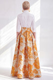 Fuchsia Flower A-Line Long Mother of the Bride Dress with 3/4 Sleeves