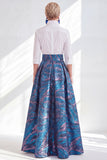Fuchsia Flower A-Line Long Mother of the Bride Dress with 3/4 Sleeves