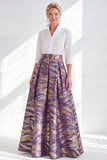 Fuchsia Flower A-Line Long Mother of the Bride Dress with 3/4 Sleeves