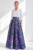 Fuchsia Flower A-Line Long Mother of the Bride Dress with 3/4 Sleeves