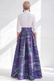 Fuchsia Flower A-Line Long Mother of the Bride Dress with 3/4 Sleeves