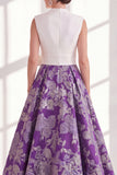 Blue A-Line Jacquard V-Neck Long Mother Of the Bride Dress with Bow