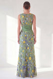 Grey Purple Mermaid Bateau Neck Floral Long Mother of the Bride Dress with Slit