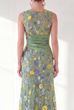 Grey Purple Mermaid Bateau Neck Floral Long Mother of the Bride Dress with Slit