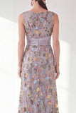 Grey Purple Mermaid Bateau Neck Floral Long Mother of the Bride Dress with Slit
