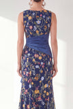Grey Purple Mermaid Bateau Neck Floral Long Mother of the Bride Dress with Slit