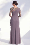 Green Mermaid Chiffon Long Mother of the Bride Dress with 3/4 Sleeves