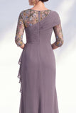 Green Mermaid Chiffon Long Mother of the Bride Dress with 3/4 Sleeves