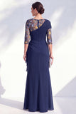 Green Mermaid Chiffon Long Mother of the Bride Dress with 3/4 Sleeves