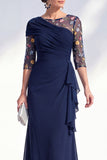 Green Mermaid Chiffon Long Mother of the Bride Dress with 3/4 Sleeves