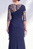 Green Mermaid Chiffon Long Mother of the Bride Dress with 3/4 Sleeves