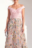 Blush Off the Shoulder Floral A-Line Long Mother of the Bride Dress
