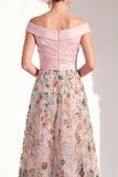 Blush Off the Shoulder Floral A-Line Long Mother of the Bride Dress