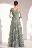 Blush Off the Shoulder Floral A-Line Long Mother of the Bride Dress