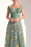 Blush Off the Shoulder Floral A-Line Long Mother of the Bride Dress