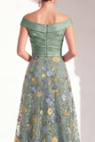 Blush Off the Shoulder Floral A-Line Long Mother of the Bride Dress