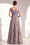 Blush Off the Shoulder Floral A-Line Long Mother of the Bride Dress