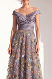 Blush Off the Shoulder Floral A-Line Long Mother of the Bride Dress