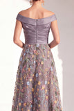 Blush Off the Shoulder Floral A-Line Long Mother of the Bride Dress