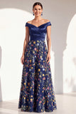 Blush Off the Shoulder Floral A-Line Long Mother of the Bride Dress