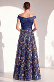 Blush Off the Shoulder Floral A-Line Long Mother of the Bride Dress