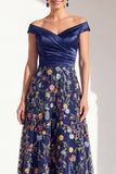 Blush Off the Shoulder Floral A-Line Long Mother of the Bride Dress